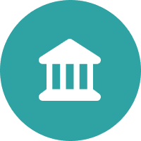 Bank building icon on teal circle