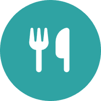 Fork and knife icon on teal background