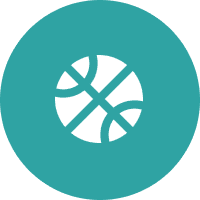 Teal circle with white basketball symbol