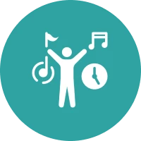 Music and timing icon on teal background