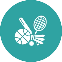 Sports equipment icons on teal background
