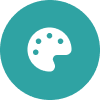 White paint palette symbol on teal