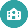 White house symbol, teal circle